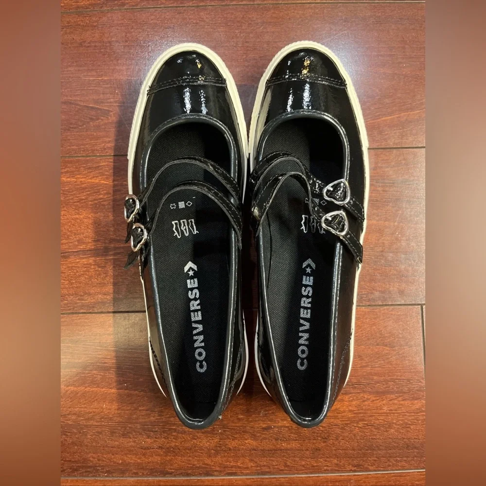 Women 7.5 Converse Dainty Mary Jane Slip Black Patent Leather Valentines Day New - Picture 3 of 16